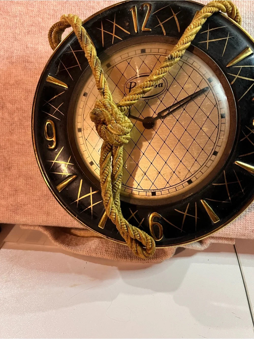 Vintage German Ceramic Black and Gold Wall Clock - Elegant Home Wall Decor